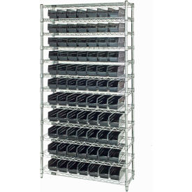 Steel Wire Shelving with 88 Conductive 4"H Bins Black - 12 Shelves - 36"W x 18"D x 74"H