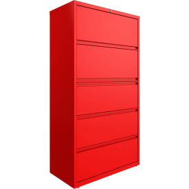 36"W 5 Drawer Lateral File Cabinet, Lava Red
