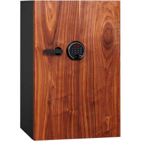Luxury Fire Resistant Safe with Fingerprint Lock, 3.0 cu ft, Black Steel, Walnut Door.