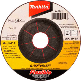 INOX Flex Grinding Wheel, 36 Grit, Type 27, 4-1/2"Dia x 5/32" x 7/8" Cntr HoleDia-25/Pk