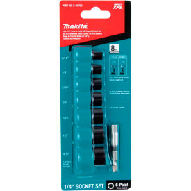 Impact Socket Set w/ Std Socket Adapter, 8 Pc, 1/4" Drive, 6pt, SAE