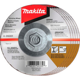 Hubbed INOX Grinding Wheel, 36 Grit, Type 27, 6" Diameter x 1/4" Thickness x 5/8-11" Center Hole Diameter - Pack of 25