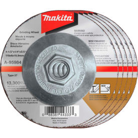 INOX Grinding Wheel, 36 Grit, Type 27, 4-1/2" Dia x 1/4"T x 5/8-11" Cntr Hole Dia-25/Pk