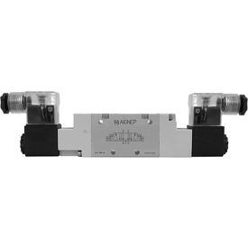 5/3 Open Center Double Solenoid Valve, Pilot Spring Centered 1/2 NPTF, 220V AC/5VA Coil, LED Connection