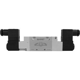 5/3 Open Center Double Solenoid Valve, Pilot Sprayed Centered 1/2 NPTF, 24V DC/3W Coil, Black Connection.