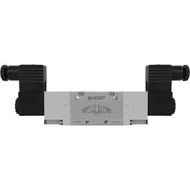 5/3 Dbl Solenoid Valve, Ext Pilot, Open Center, Spr Centered, G1/4, 110V AC/5VA Coil, Black