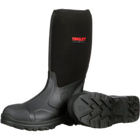 Neoprene Boots, Plain Toe, Upper Rubber Sole, Steel Shank, 15"H, Blk, Size 8