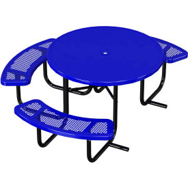 46" Round Solid Top Picnic Table with 3 Seats, ADA Compliant, Perforated Metal, Blue