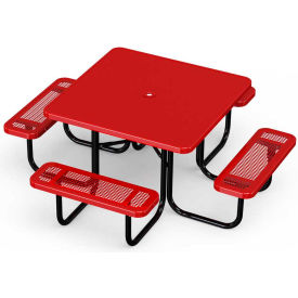 46" Square Solid Top Picnic Table with 4 Seats, Perforated Metal, Red