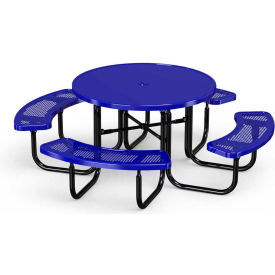 46" Round Solid Top Picnic Table with 4 Seats, Perforated Metal, Blue