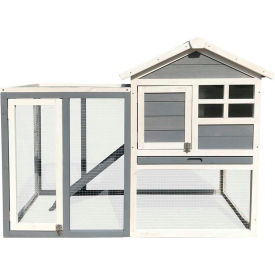 Outdoor Wooden Elevated Rabbit Hutch with Ramp, Wire Mesh Run and Waterproof Roof