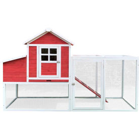 Outdoor Elevated Wooden Chicken Coop with Ramp, Nesting Box, Wire Mesh Run, Waterproof Roof