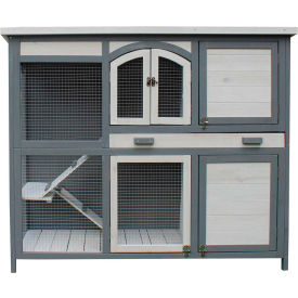 Outdoor Wooden 2-Story Rabbit Hutch with 2 Ramps, Wire Mesh Run and Removable Tray