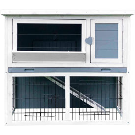 Outdoor Wooden 2-Story Rabbit Hutch with Ramp, Wire Mesh Run and Waterproof Roof