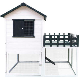 Elevated Wooden Chicken Coop with Ramp, Planting Area, Wire Mesh Run, Waterproof Roof