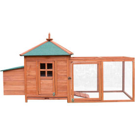 Wooden Chicken Coop with Ramp, Nesting Box, Wire Mesh Run and Waterproof Roof