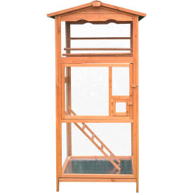 Outdoor Wooden Bird Cage with 3 Resting Bars, Ladder, Waterproof Roof and Removable Tray