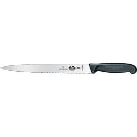 10" Slicer Knife, Semi-flexible, Pointed, Serrated Blade, Black Fibrox Handle