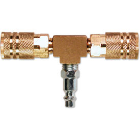 Primefit (2-Way) T-Style Air Manifold with Industrial 6-Ball Brass Couplers, 1/4"