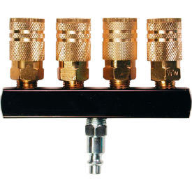 Primefit (4-Way) Round Air Manifold Assembly with Industrial 6-Ball Couplers, 1/4"