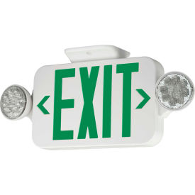 LED Emergency/Exit Combo with Self-Diagnostics, White with Green Letters, 120/277V