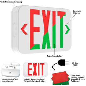 LED Exit Sign with Field Selectable Red or Green LEDs, Nicad Battery, White, 120/277V