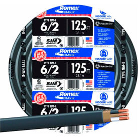 Romex SIMpull Cable with Ground, Black, 6/2 Awg, 125 ft