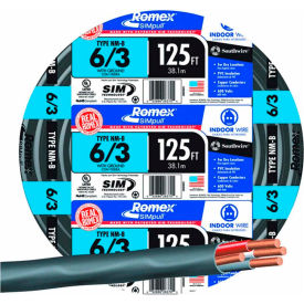Romex SIMpull Cable with Ground, Black, 6/3 Awg, 125 ft