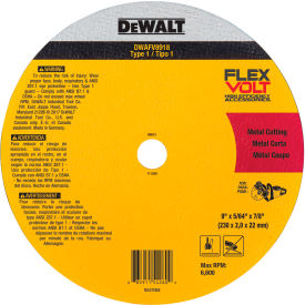 FLEXVOLT® Cutoff Wheel, Ceramic, 6,600 RPM, Type 1, 9"Dia. x 5/64"T x 7/8"Arbor