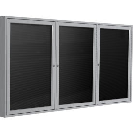 Enclosed Letter Board - Outdoor / Indoor - 3 Door - Black Flannel w/Silver Frame - 36" x 72"