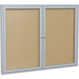 Enclosed Bulletin Board, Outdoor, 2 Door, 60"W x 48"H, Caramel Vinyl/Silver Frame