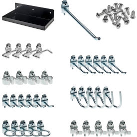Durahook Locking Steel Pegboard Shelf w/ 36 Assorted Hooks, 12"W x 6"D, Black