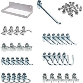 Locking Steel Pegboard Shelf w/ 36 Assorted Hooks, 12"W x 6"D, White