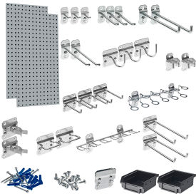 18"W x 36"H Gray Square Hole Pegboards w/LocHooks & Hanging Bin System, 30 pc
