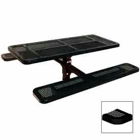 6' Single Pedestal Picnic Table, ADA Compliant, Perforated Metal, In Ground Mount, Black
