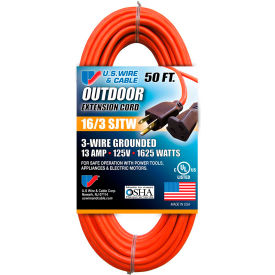 50 Ft. Three Conductor Orange Extension Cord, 16/3 Ga. SJTW-A, 300V, 13A