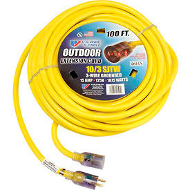 100 Ft. Single Tap Extension Cord w/ Lighted Ends, 10/3 Ga. SJWT-A, 300V, Yellow