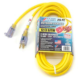 25 Ft. Power-On Illuminated Plug Temp-Flex-35 Cord, Yellow, 300V, SJTW-A 12/3