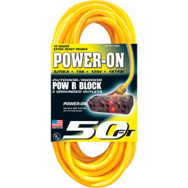 50 Ft. 12/3 SJTW-A Pow-R-Block Extension Cord, Round, Yellow, 300V