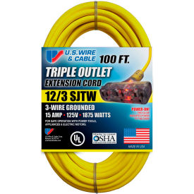 100 Ft. 12/3 SJTW-A Pow-R-Block Extension, Round, Yellow, 300V, Illuminated Plug