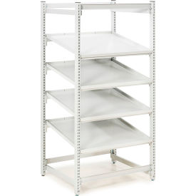 FiFo Flow Rack, 4 Steel Shelves, 36-27/37"W x 31-49/71"D x 73-3/13"H, 485 Lb. Cap.- Gray