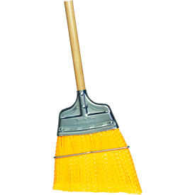Upright Angled Broom, Yellow Flagged Polypropylene with Wooden Handle