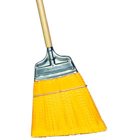 Upright Angled Broom, Yellow Unflagged Extra Sturdy Polypropylene w/Wooden Handle