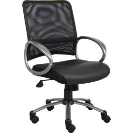 Mesh Reception Guest Chair with Arms - Vinyl - Black