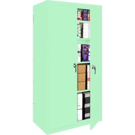 Fixed Shelf Storage Cabinet, 42"W x 18"D x 72"H, Pastel Green, All-Welded