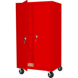 Mobile Storage Cabinet, 36"W x 24"D x 66"H, Red, All-Welded