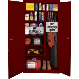 Combination Storage Cabinet, 36"W x 21"D x 72"H, Wine Red, All-Welded