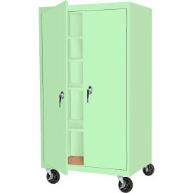 Mobile Storage Cabinet, 48"W x 24"D x 66"H, Pastel Green, All-Welded
