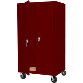 Mobile Storage Cabinet, 36"W x 24"D x 66"H, Wine Red, All-Welded