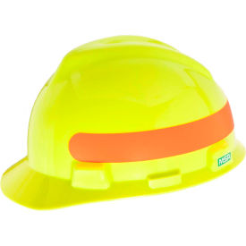 V-Gard Slotted Cap With Fas-Trac III Suspension, Hi-Viz Yellow-Green, Red-Orange Stripe